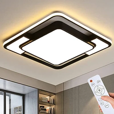 Afbeelding van Style home Led plafondlamp, 90 W, 42 x 6 cm, dimbaar met afstandsbediening, vierkante lamp voor woonkamer, slaapkamer, kantoor, keuken, kantoor (zwart)