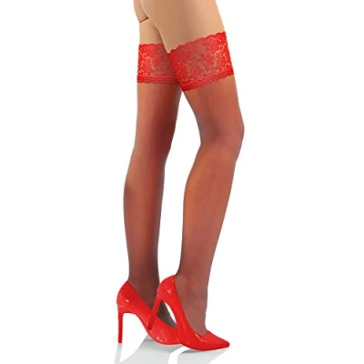 Afbeelding van Sesto Senso Sexy kanten kousen voor dames, 15 denier, 1 verpakking rood
