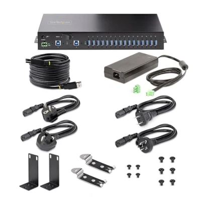 Afbeelding van StarTech.com 16 Port Industriële USB Hub met Power Adapter, 5Gbps, Metalen Behuizing, Monteerbaar, ESD Bescherming, Terminal Block Voeding, Charging, Dual Host Switch