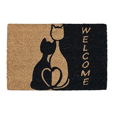 Afbeelding van Relaxdays Voetmat van kokosvezel, 60 x 40 cm, met katten en opschrift &quot;Welcome&quot;, rubbercoating, binnen buiten