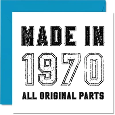 Afbeelding van verjaardagskaart 54 jaar voor mannen en vrouwen Made in 1970 Originele onderdelen Grappige opa, oma, mama, papa, 145 mm x