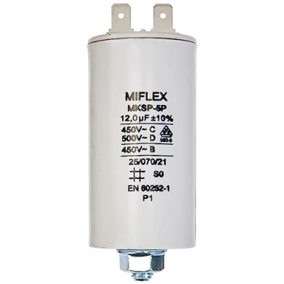 Afbeelding van Aanloopcondensator motorcondensator 12μF 450V 35x65mm stekker M8 ; Miflex 12uF