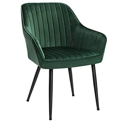 Afbeelding van Eetkamerstoelen set van 2 met armleuningen en fluwelen bekleding, groen