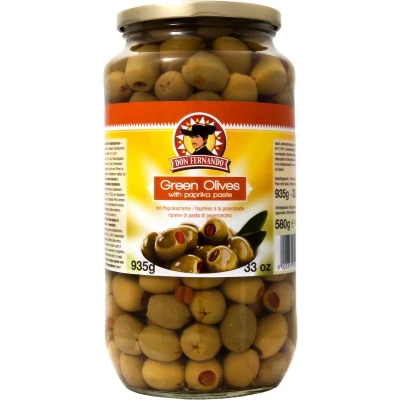 Afbeelding van Groene olijven gevuld met pikante paprikapasta 920g Pot