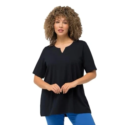 Image de Ulla Popken T Shirt, Ligne A, Col Tunique, Manches Mi Longues Femme, Extérieur (Couleur de Rechange), 48 Grande taille