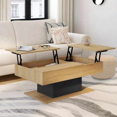 Afbeelding van Salontafel met 2 opklapbare bladen EDEN hout en zwart