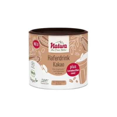Image de NATURA Boisson d&#039;avoine bio en Poudre avec véritable cacao et bactéries lactiques actives 100 % sans sucre ajouté, gluten, végétalien instantanée 300 g pour env. 3 l