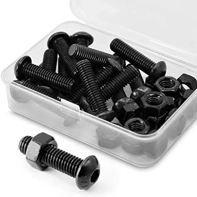 Afbeelding van (15 set) M8 x 30 mm lenskopschroeven met binnenzeskant en moeren volledige schroefdraad van koolstofstaal 10,9 (zwart)