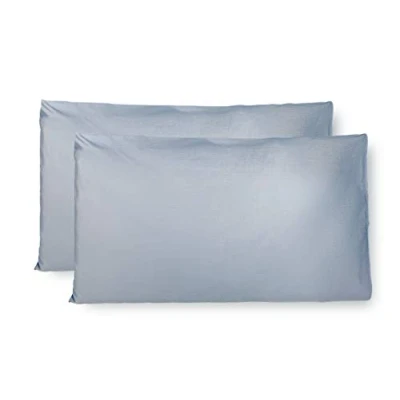 Afbeelding van Paar kussenslopen 100% Pure katoen 50x80 CM, Set van 2 Bed Kussen Stoffen Gemaakt in Italië, Tassluiting, Solid Color, Standaard Maat met Celeste.