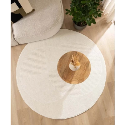 Afbeelding van Rond Tapijt/Vloerkleed Scandinavisch Contour Circle Crème 140 Cm