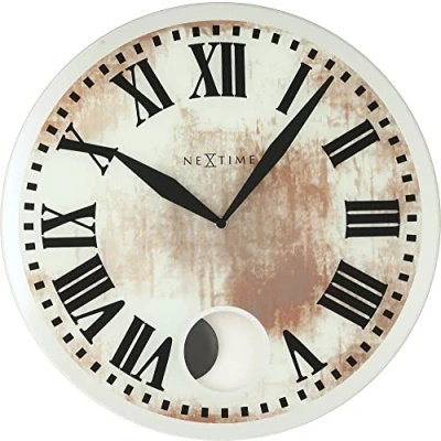 Afbeelding van Nextime Ne 8162 Wandklok Dia. 43 X 4.2 Cm, Glas, Wit, &#039;Romana&#039;