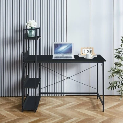 Afbeelding van Lina® Laptoptafel Computertafel met Planken Bureau Zwart