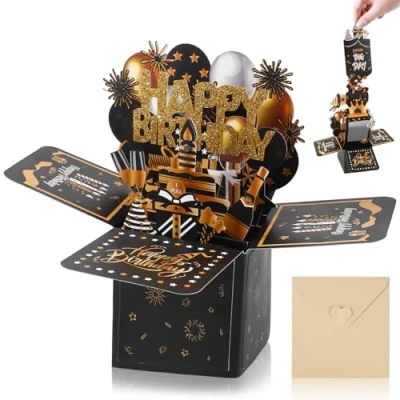 Afbeelding van 3D verjaardagskaart met muziek, licht en opblaasbare kaars, Happy Birthday, pop up taart, verjaardagscadeau voor echtgenoot, man, vrouw, vrienden
