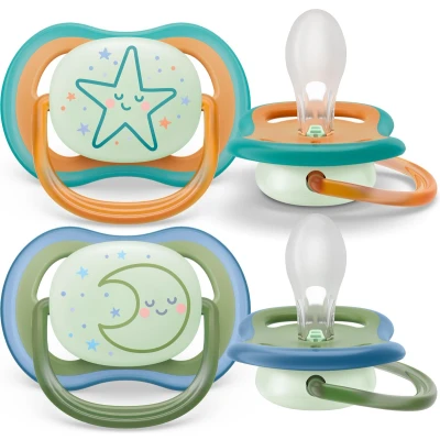 Afbeelding van Philips Avent Ultra Air Nighttime Fopspeen SCF376/23 18+ maanden Ster/Maan 2 Speentjes
