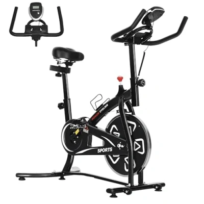 Afbeelding van HOMCOM Hometrainer, fitnessfiets, indoorfiets met lcd display, multifunctioneel, fiets, biking, cardio training, zadel en stuur, verstelbaar staal, zwart
