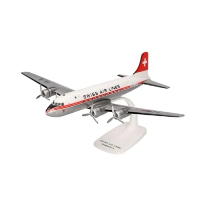 Afbeelding van Herpa Swissair Douglas DC 4 vliegtuigmodel, schaal 1/125, snap fit model, verzamelstuk, vliegtuig met standaard, plastic figuur