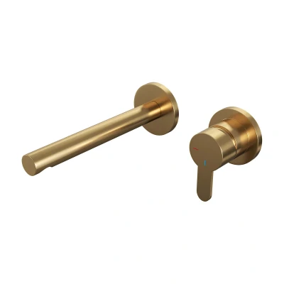 Afbeelding van Brauer Gold Edition Wastafelmengkraan inbouw rechte uitloop links hendel plat smal model D 1 PVD geborsteld goud