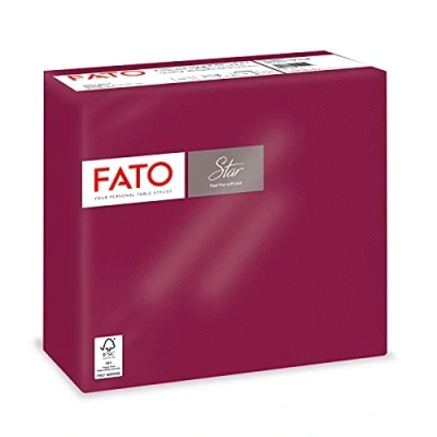 Afbeelding van Fato, papieren servetten, effen, duurzaam, zacht, 40 stuks, 38 x cm, in 4 gevouwen, 2 lagen, kleur bordeaux, 100% puur cellulosepapier, FSC gecertificeerd