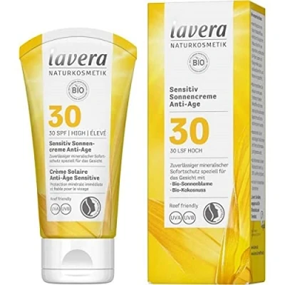 Afbeelding van Lavera Gevoelige anti aging zonnecrème SPF30 zonneverzorging SPF 30 natuurlijke cosmetica veganistisch gecertificeerd 50 ml 110614