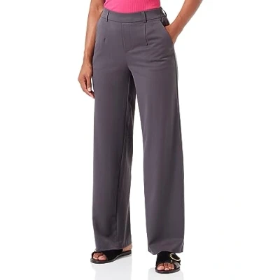 Image de Object Objlisa Pantalon large en tissu Noos pour femme, Noir magnétique, 62