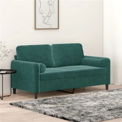 Image de vidaXL Canapé 2 places avec oreillers vert foncé 140 cm velours3278221
