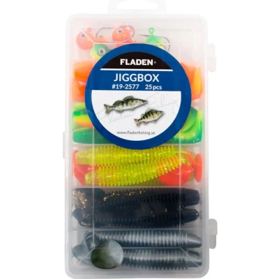Afbeelding van Fladen Minnow shad jigs in tackle box 80mm, 20pcs Kunstaas set