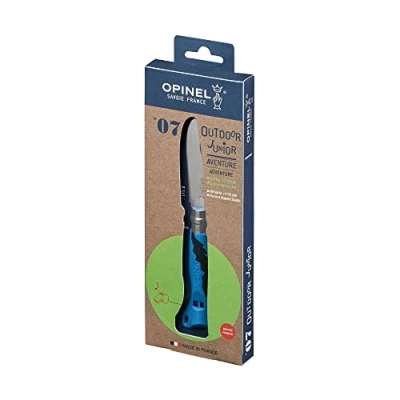 Image de Opinel Outdoor Junior Inoxydable Manche en plastique bleu Pointe arrondie Anneau de sécurité Virobloc Sifflet signalisation, bleu, N 07