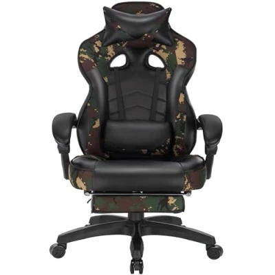 Afbeelding van WOLTU BS71 cm Bureaustoel, gamestoel van kunstleer, bureaustoel met hoofdsteun en voetensteun, camouflage
