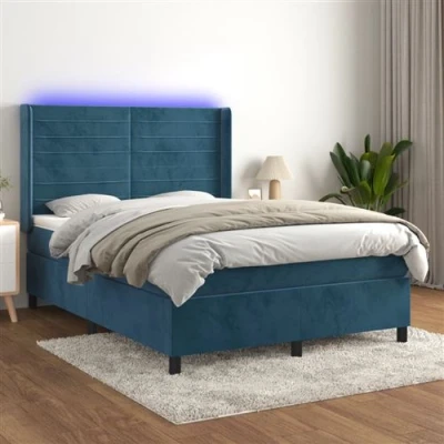 Afbeelding van vidaXL Boxspring met matras en LED fluweel donkerblauw 140x200 cm