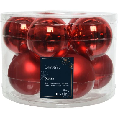 Afbeelding van 10 kerstballen kerstrood glans mat 60 mm KSD