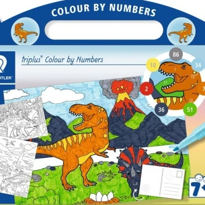 Afbeelding van triplus mixed set colour by numbers Dinosaur