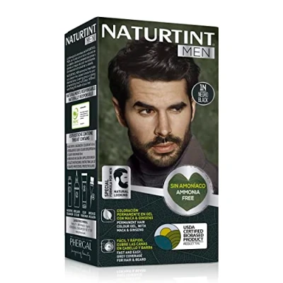 Afbeelding van Naturtint Men Permanente haarkleur zonder ammoniak, 100% dekking van wit haar, speciaal voor mannen, natuurlijke en duurzame kleur, ingrediënten, 1N, zwart, 170 ml