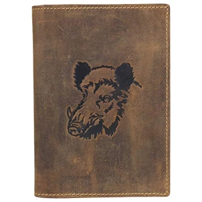 Afbeelding van Greenburry Vintage lederen everzwijn ID kaarthouder, 12 cm, Bruin, vintage, stijl