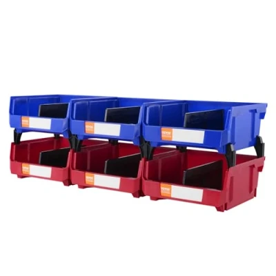 Image de VEVOR Bac à Bec Plastique 6 Boites Rangement Empilables Atelier 276x279x128 mm Bleu/Rouge Combinaison Conteneur de Stockage Robustes pour Placard, Cuisine, Bureau, Garde manger, Étagère, Mur d&#039;Outils