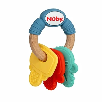 Afbeelding van Nuby Bijtspeelgoed Houten &amp; siliconen bijtsleutels Bijtspeeltje voor Baby 3+ maanden
