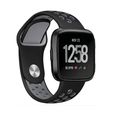 Afbeelding van Fitbit Versa 1 / 2 &amp; Lite sportbandje Maat: Large Zwart + grijs