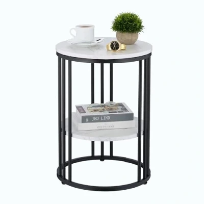 Afbeelding van bijzettafel met opbergruimte 56x40 cm marmer look woonkamer wit zwart