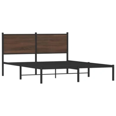 Afbeelding van Bedframe met hoofdbord metaal bruin eikenkleurig 140x200 cm