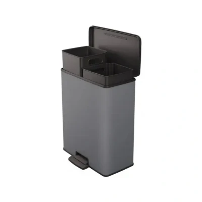 Afbeelding van CURVER Decoratieve afvalbak rechthoekig duo 26 + l, antracietgrijs, 48,6 x 28,4 61,5 cm, 100% gerecycled materiaal