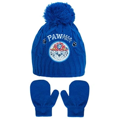 Afbeelding van Paw Patrol Marshall of Chase gebreide muts + winterhandschoenen voor jongens met omkeerbare pailletten, Blauw