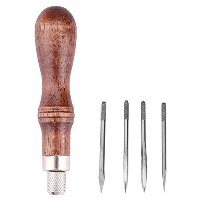 Afbeelding van 4 in 1 Lederen Naaien Punch Houten Handvat Lederwerk DIY Gat Tool voor Leer Handnaaien
