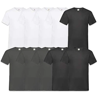 Afbeelding van FRUIT OF THE LOOM Heren T Shirt V Neck Valueweight, 4, wit, antraciet, zwart, XL