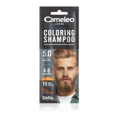 Afbeelding van Cameleo Men Kleurshampoo lichtbruin haar, baard, snor verfrist duurt 4 tot 6 wasbeurten eenvoudig en snel gebruik notenextract 15 ml