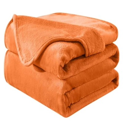 Afbeelding van HOZY Fleecedeken, 230 x 270 cm, kleur: oranje, zacht en warm, 350 g/m², voor tweepersoonsbed, flanel, omkeerbaar, dubbelzijdig