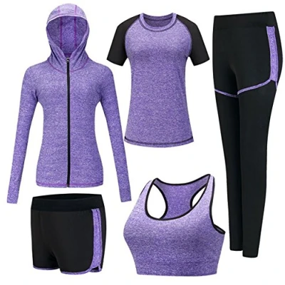 Afbeelding van Zetiy Yoga trainingspak voor dames, 5 delig, sportkleding yoga, fitness, hardlopen, joggen, gymnastiek, Hoog