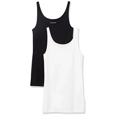 Image de Amazon Essentials Lot de 2 débardeurs à fines bretelles pour femme, coupe ajustée, noir/blanc, taille XS