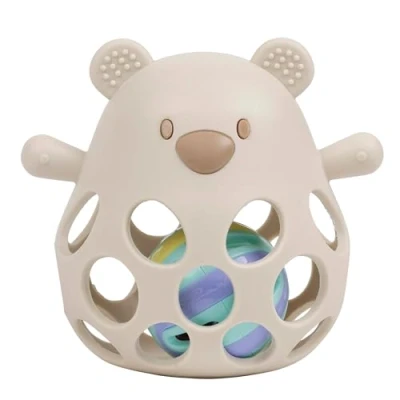 Afbeelding van Nattou SILICONE Rammelaar met bal Beer 13,5 cm Klei