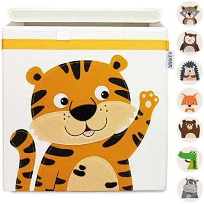 Afbeelding van GLÜCKSWOLKE Opbergdoos Kind 15 Motieven I Speelgoedkist met Deksel Opbergdozen voor Kinderkamer Kubus Unit (33x33x33) Kallax Plank Opbergkist Kinderen Kist Jungle Safari Dieren Tiger
