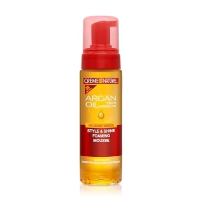 Image de Creme of Nature Argan Oil, Mousse Coiffante à l’Huile d’Argan du Maroc, Cheveux Bouclés, Frisés et Crépus, Produit Coiffant Brillance Hydratation, Sans Rinçage, 207ml