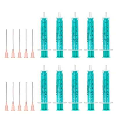 Afbeelding van MedixX 10 spuiten met stompe naald, verschillende maten, voor hobby en knutselen, afzonderlijk steriel verpakt (10 van 5 ml naalden)